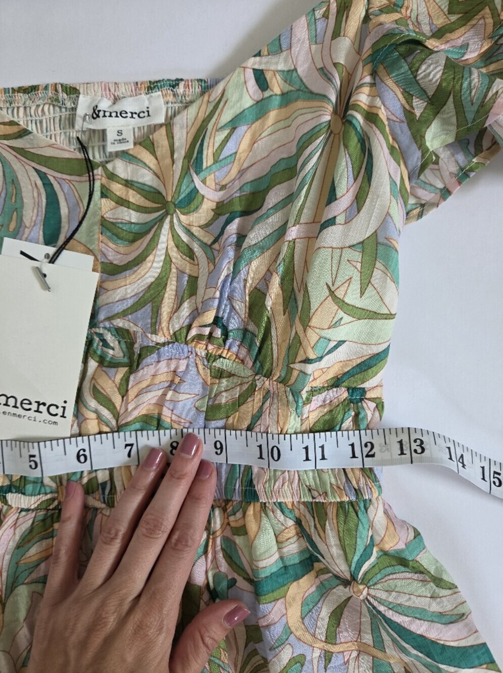 NWT &merci v neck flutter sleeve pastel floral tiered skirt cutout smock back S - Picture 11 of 14